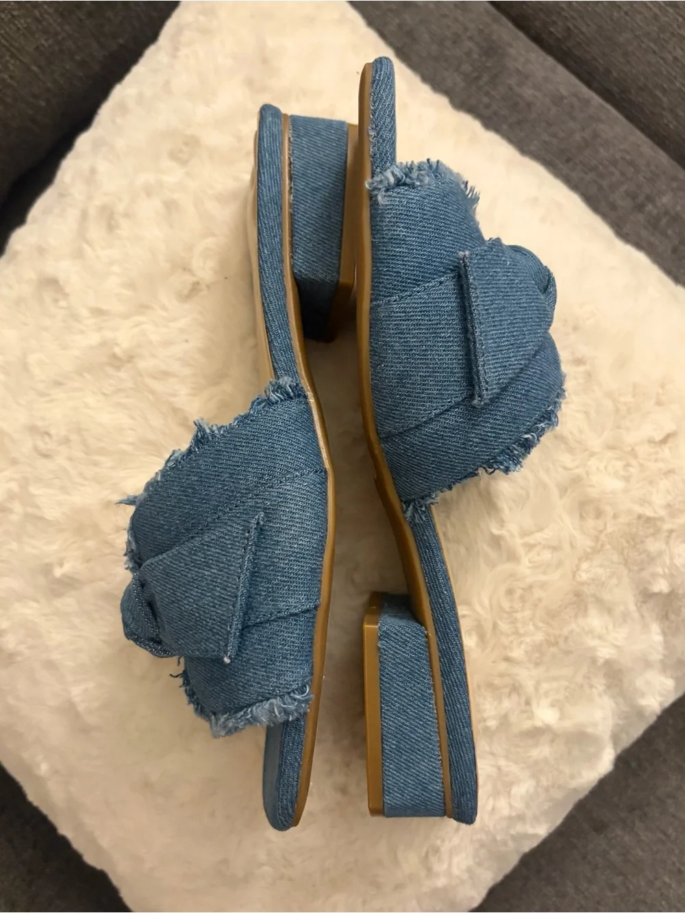 Easy Spirit Girly2 Knotted Frayed Denim Slide Sandals - Blue